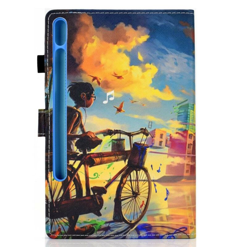 Capa De Couro Para Samsung Galaxy Tab S8 / Tab S7 Arte Da Bicicleta