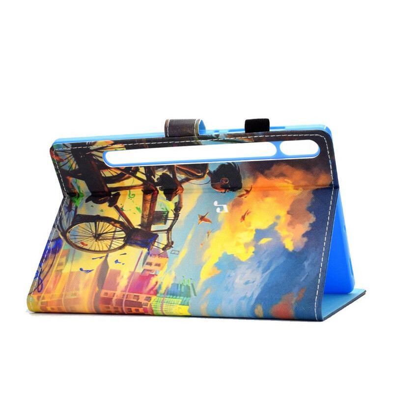 Capa De Couro Para Samsung Galaxy Tab S8 / Tab S7 Arte Da Bicicleta