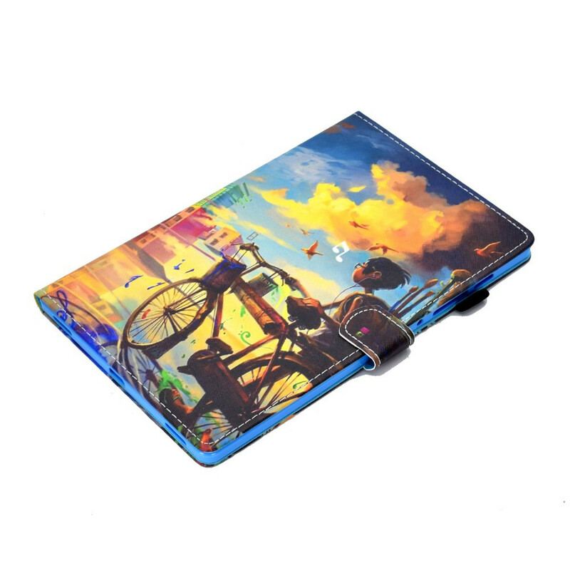 Capa De Couro Para Samsung Galaxy Tab S8 / Tab S7 Arte Da Bicicleta