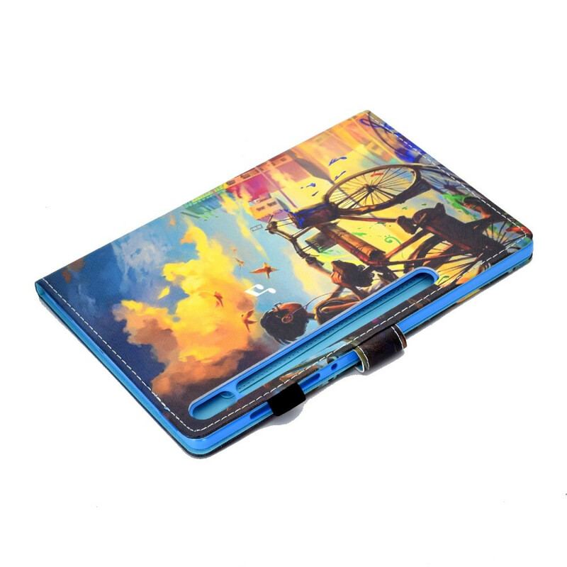 Capa De Couro Para Samsung Galaxy Tab S8 / Tab S7 Arte Da Bicicleta