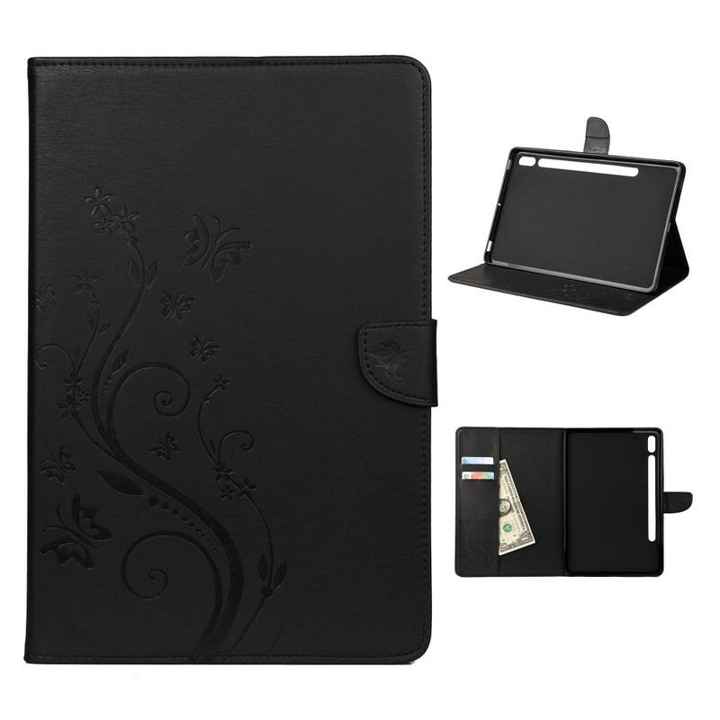 Capa De Couro Para Samsung Galaxy Tab S8 / Tab S7 Borboletas Florais