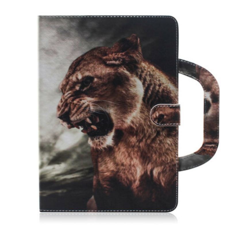 Capa De Couro Para Samsung Galaxy Tab S8 / Tab S7 Leão Com Alça