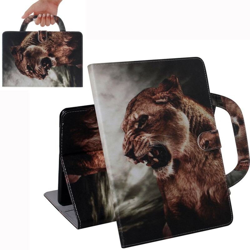 Capa De Couro Para Samsung Galaxy Tab S8 / Tab S7 Leão Com Alça