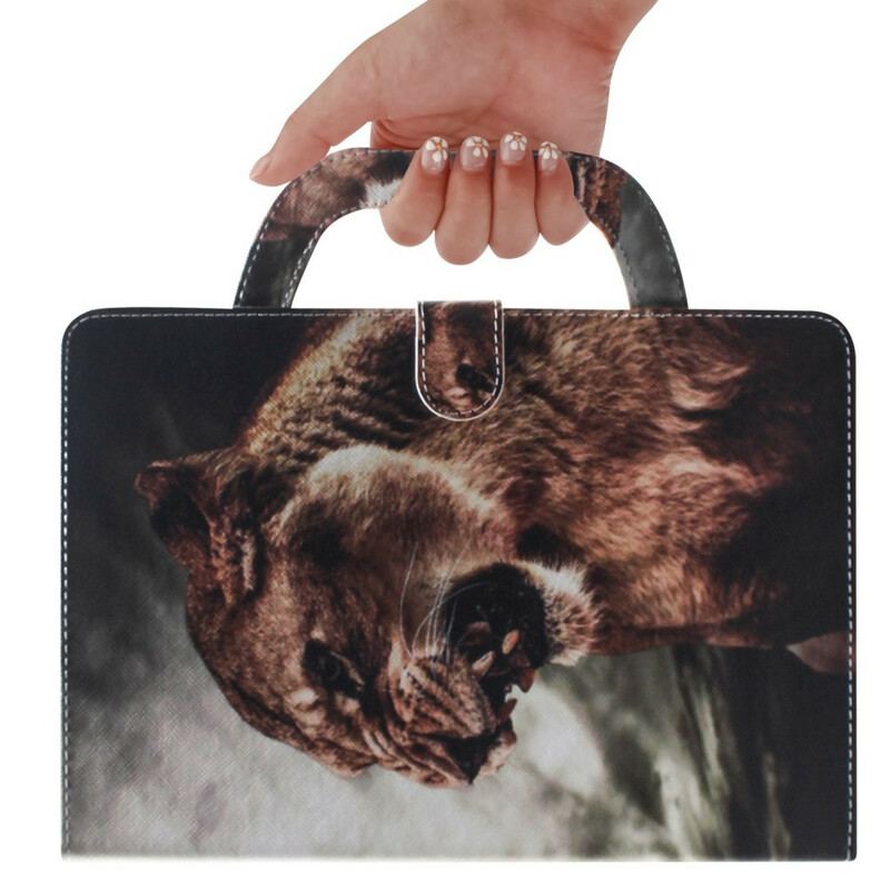 Capa De Couro Para Samsung Galaxy Tab S8 / Tab S7 Leão Com Alça