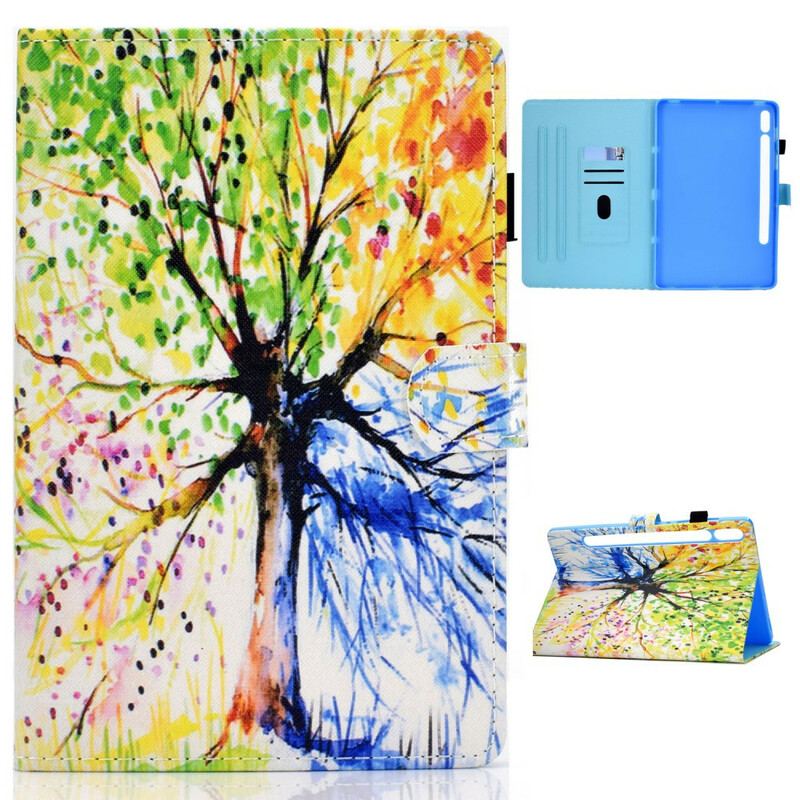 Capa Em Pele Para Samsung Galaxy Tab S8 / Tab S7 Aquarela Árvore