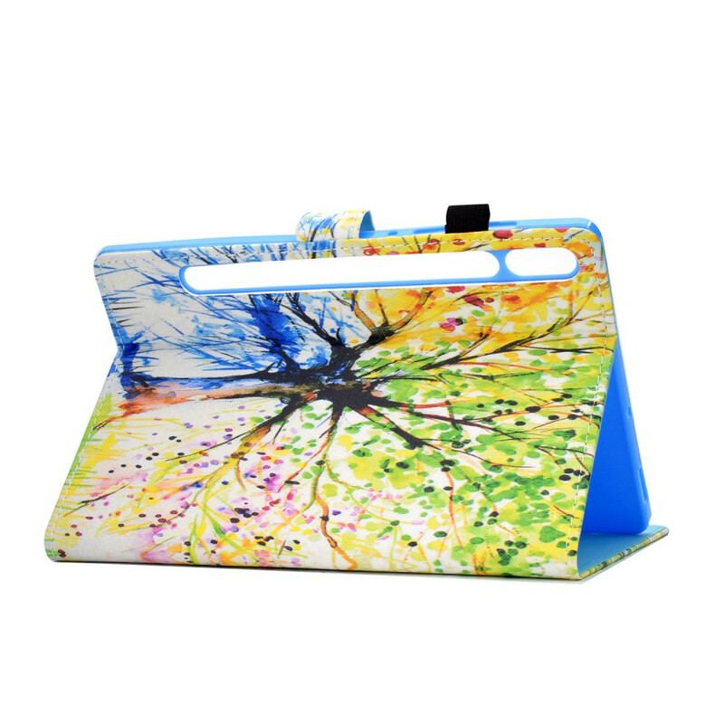 Capa Em Pele Para Samsung Galaxy Tab S8 / Tab S7 Aquarela Árvore
