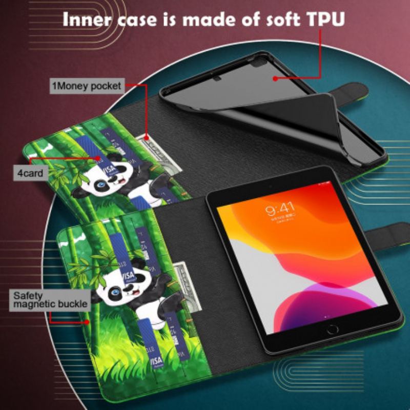 Capa Em Pele Para Samsung Galaxy Tab S8 / Tab S7 Panda De Couro Sintético