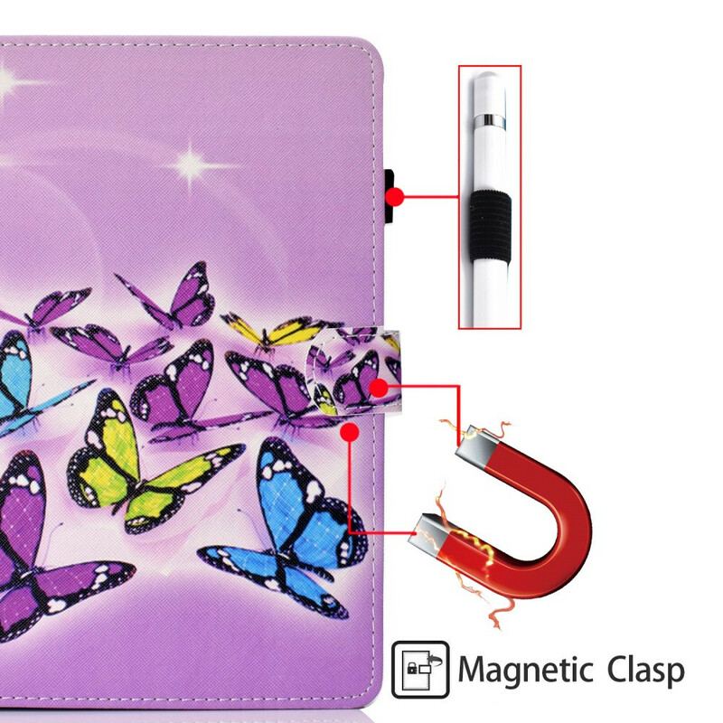 Capa Folio Para Samsung Galaxy Tab S8 / Tab S7 Borboletas Pintadas