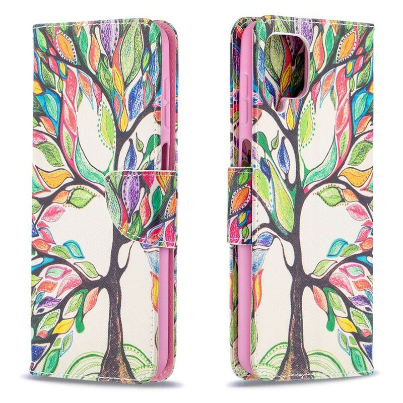 Capa De Couro Para Samsung Galaxy M12 / A12 Árvore Colorida