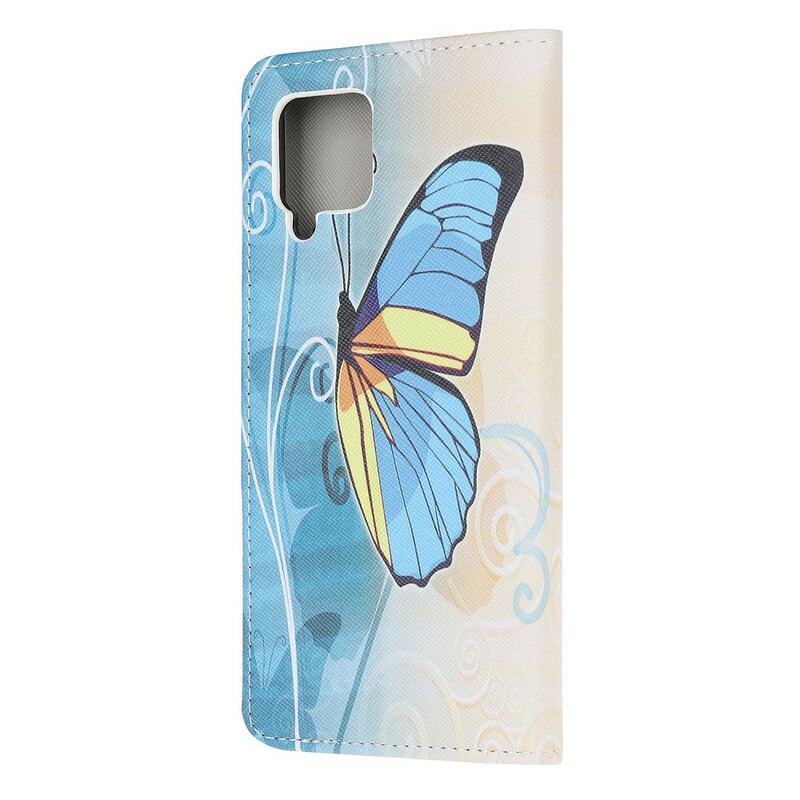 Capa De Couro Para Samsung Galaxy M12 / A12 Borboletas