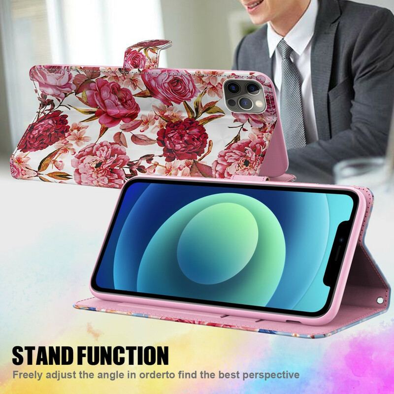 Capa De Couro Para Samsung Galaxy M12 / A12 Rosas Light Spot Com Cordão