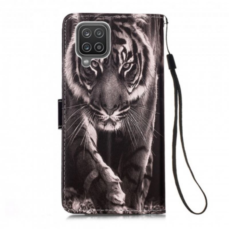 Capa De Couro Para Samsung Galaxy M12 / A12 Tigre Da Noite
