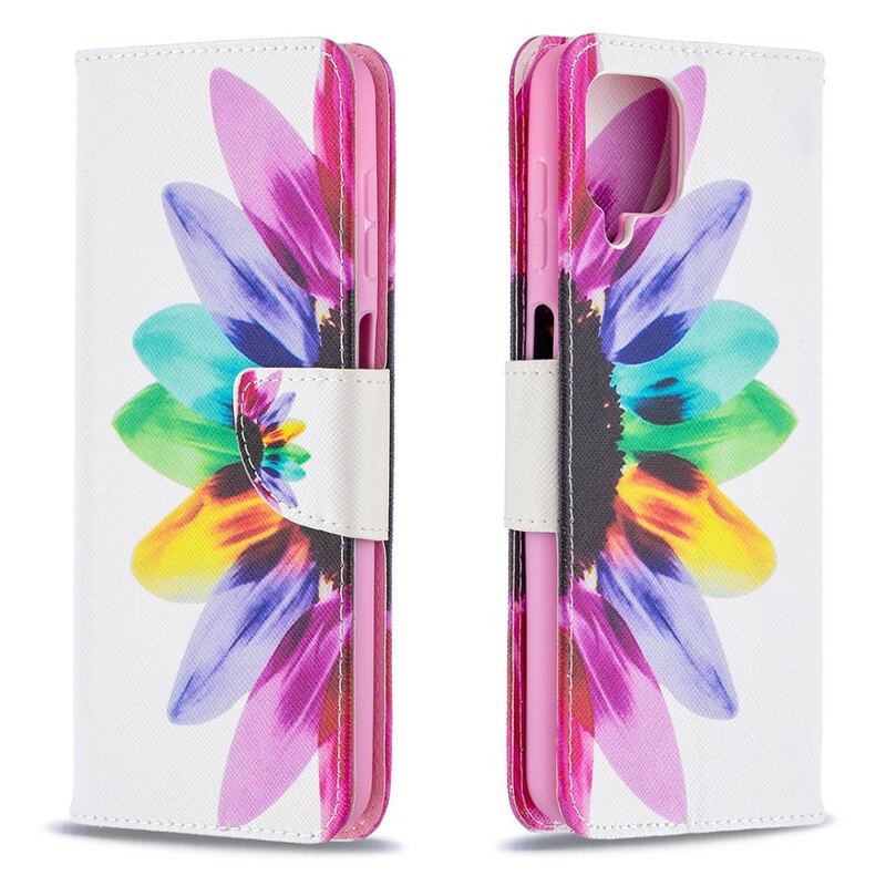 Capa Em Pele Para Samsung Galaxy M12 / A12 Flor Aquarela