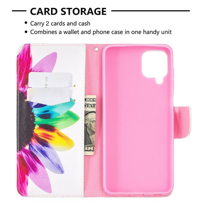 Capa Em Pele Para Samsung Galaxy M12 / A12 Flor Aquarela