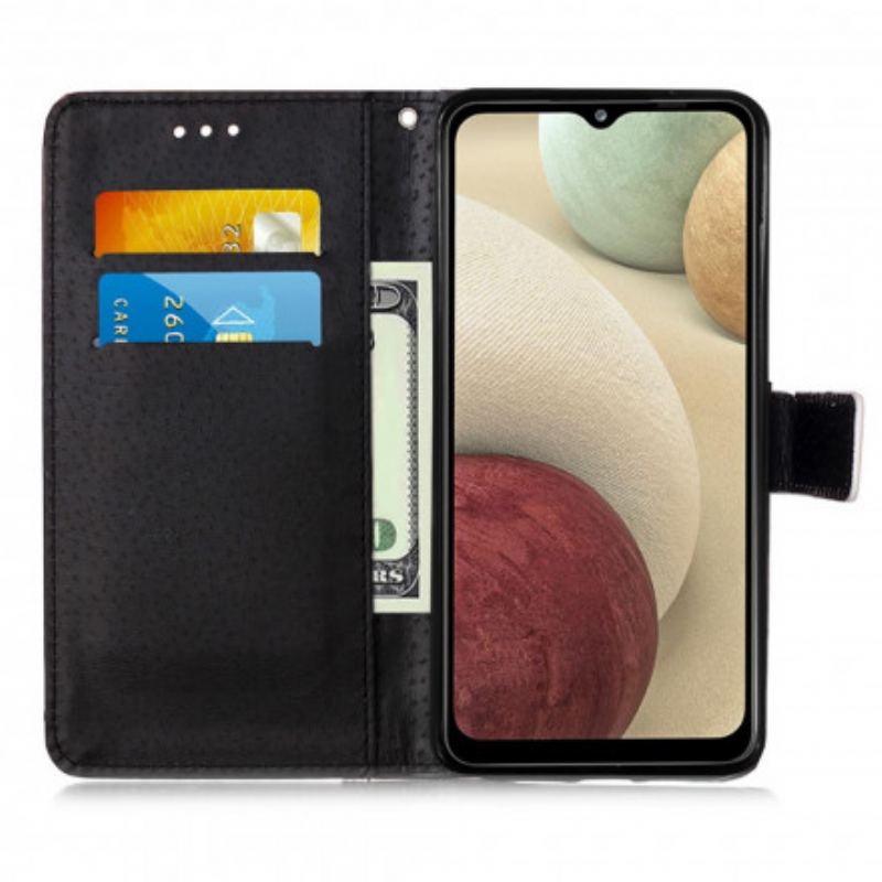 Capa Em Pele Para Samsung Galaxy M12 / A12 Rosas Douradas