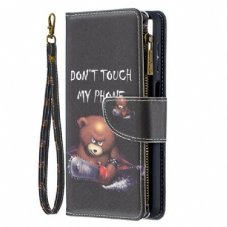 Capa Em Pele Para Samsung Galaxy M12 / A12 Urso De Bolso Com Zíper