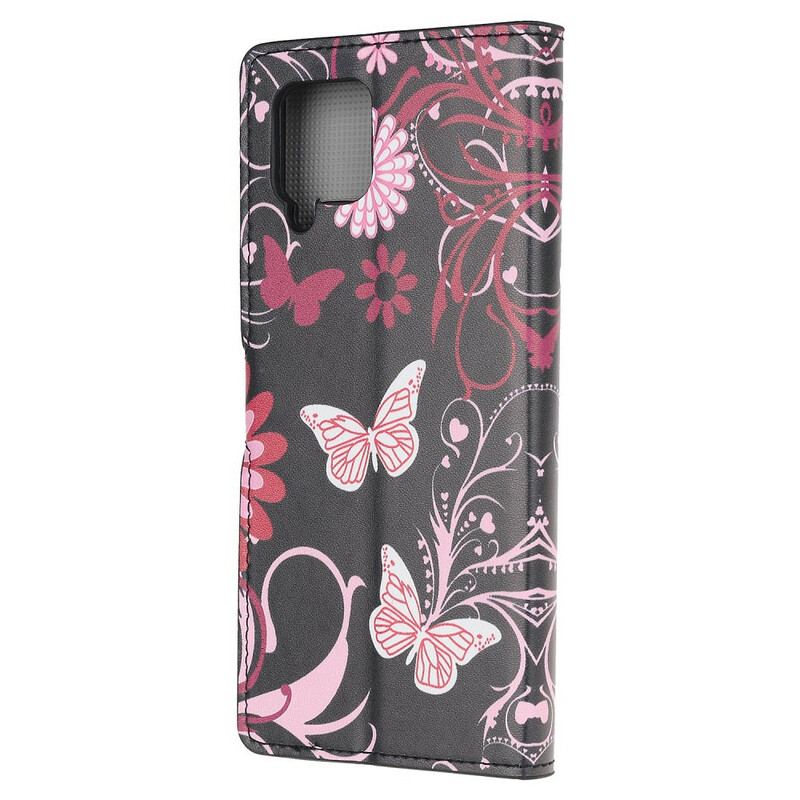 Capa Flip Para Samsung Galaxy M12 / A12 Borboletas E Flores