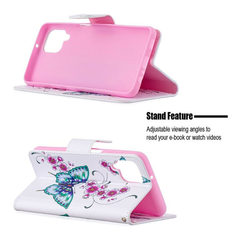 Capa Flip Para Samsung Galaxy M12 / A12 Borboletas Reis