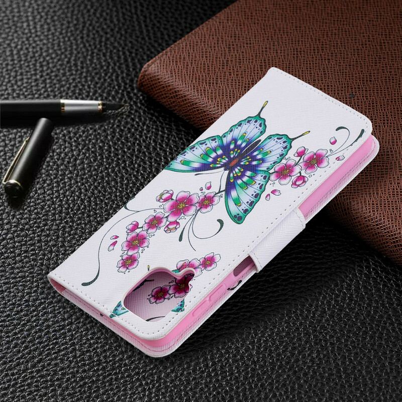 Capa Flip Para Samsung Galaxy M12 / A12 Borboletas Reis