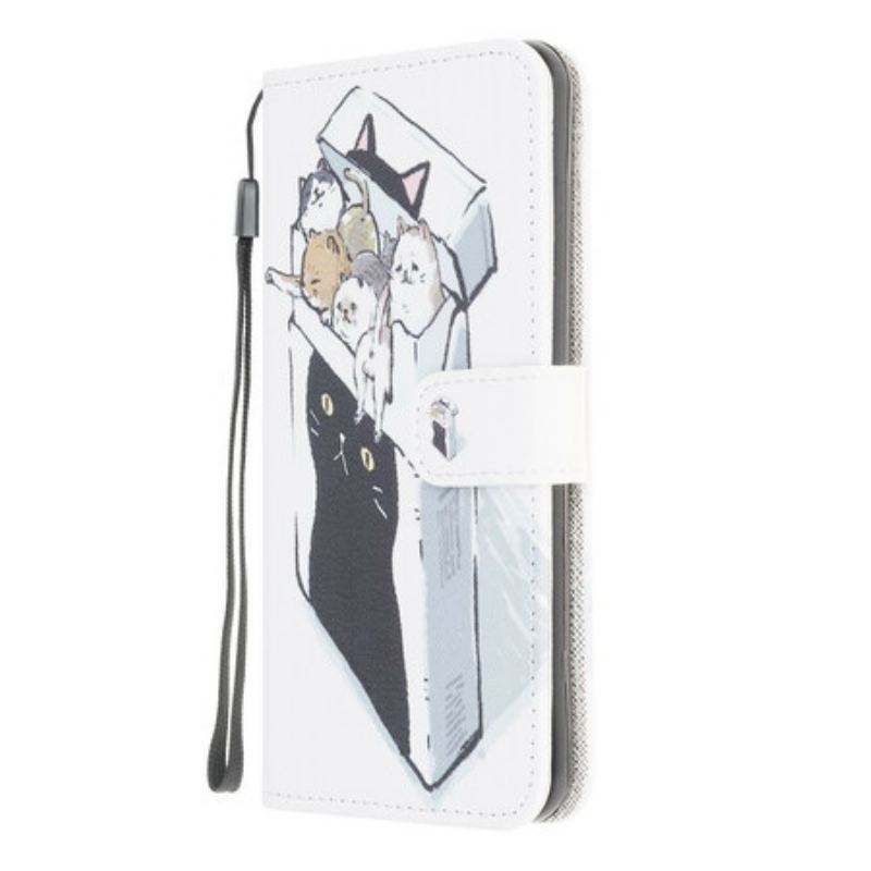 Capa Flip Para Samsung Galaxy M12 / A12 De Cordão Gatos De Entrega Com Tangas