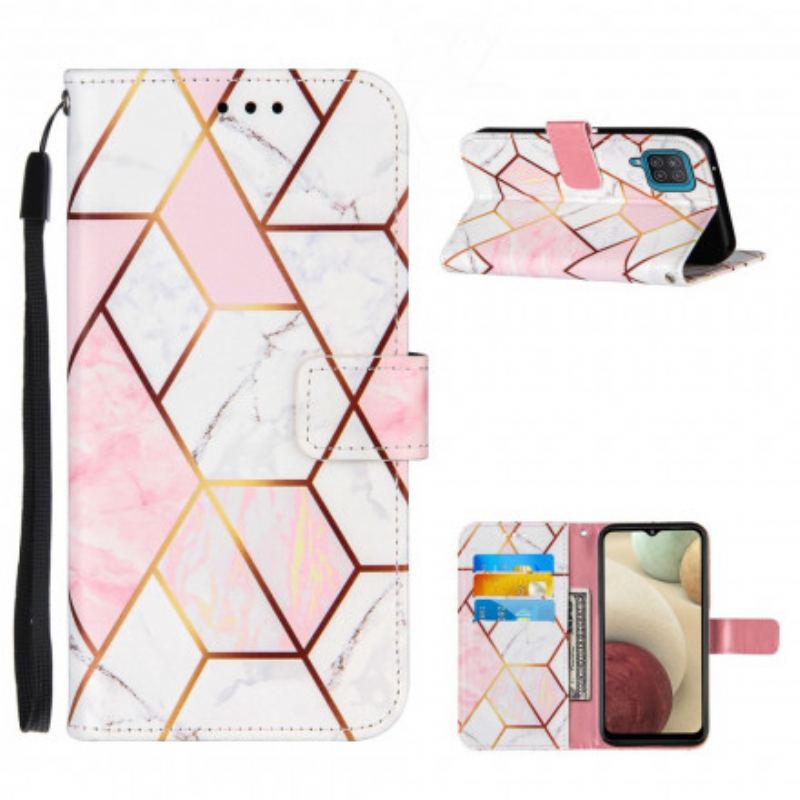 Capa Flip Para Samsung Galaxy M12 / A12 Mármore Geométrico