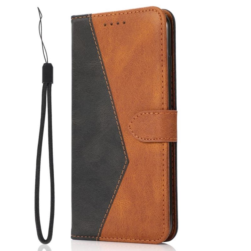 Capa Folio Para Samsung Galaxy M12 / A12 Couro Falso Triângulo De Dois Tons