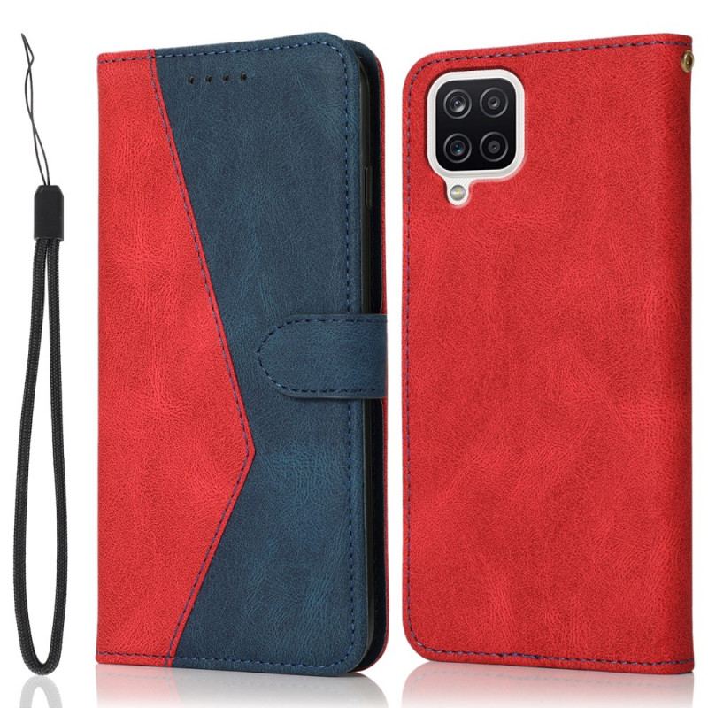 Capa Folio Para Samsung Galaxy M12 / A12 Couro Falso Triângulo De Dois Tons