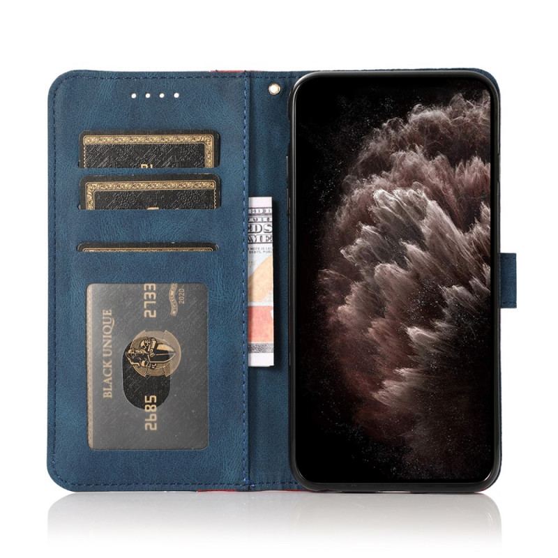 Capa Folio Para Samsung Galaxy M12 / A12 Couro Falso Triângulo De Dois Tons