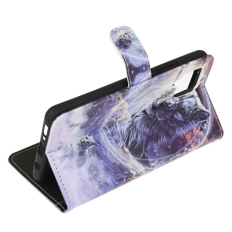 Capa Folio Para Samsung Galaxy M12 / A12 Lobo No Inverno Com Cordão