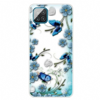 Capa Para Samsung Galaxy M12 / A12 Borboletas E Flores Retrô Sem Costura