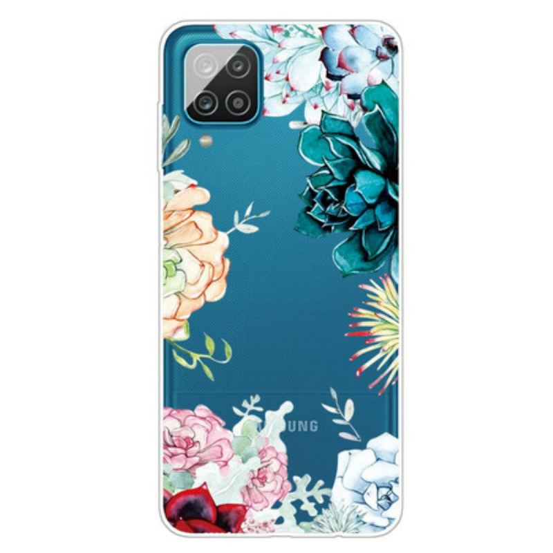 Capa Para Samsung Galaxy M12 / A12 Flores Em Aquarela Sem Costura