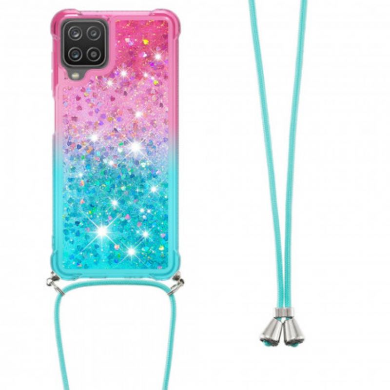 Capa Para Samsung Galaxy M12 / A12 Lantejoulas E Cordão De Silicone