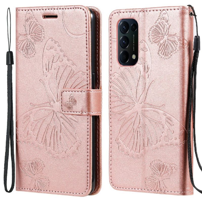 Capa De Couro Para Oppo Find X3 Lite De Cordão Borboletas Gigantes