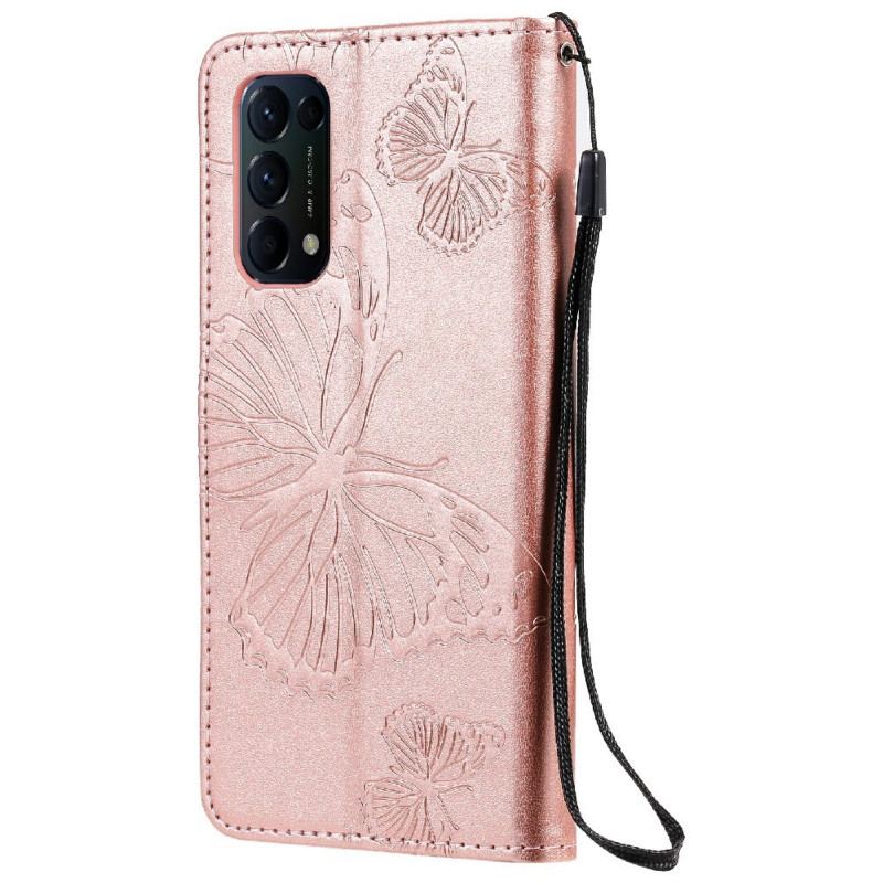 Capa De Couro Para Oppo Find X3 Lite De Cordão Borboletas Gigantes