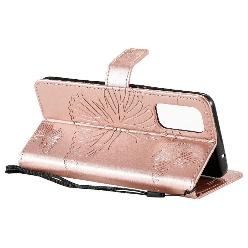 Capa De Couro Para Oppo Find X3 Lite De Cordão Borboletas Gigantes