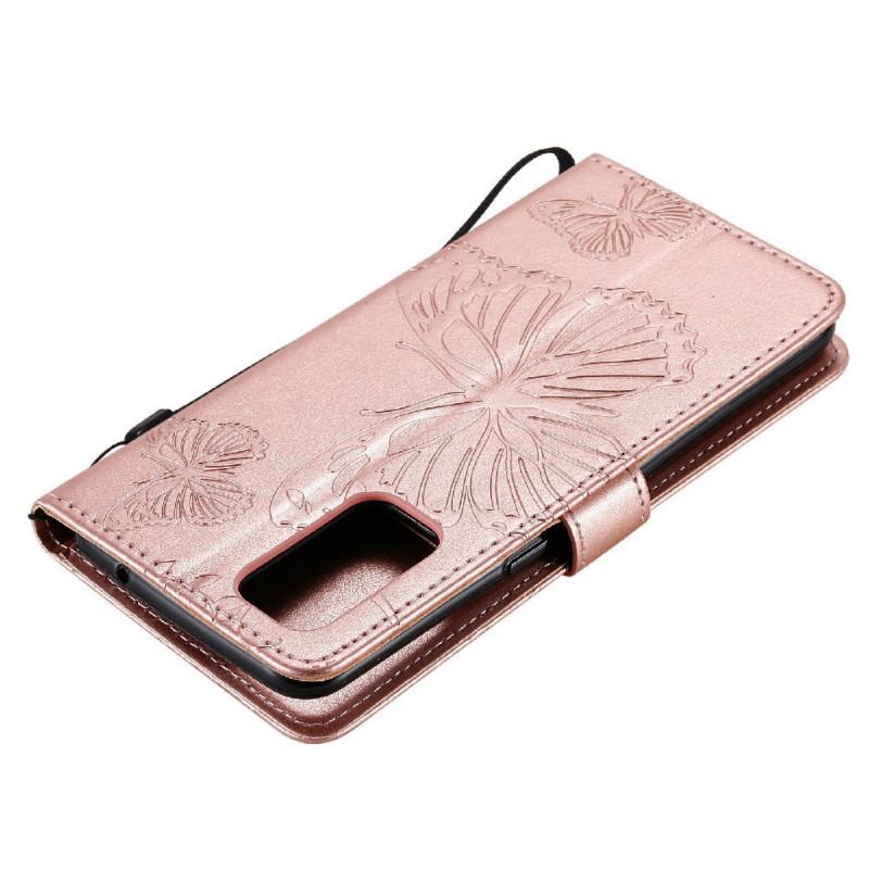 Capa De Couro Para Oppo Find X3 Lite De Cordão Borboletas Gigantes