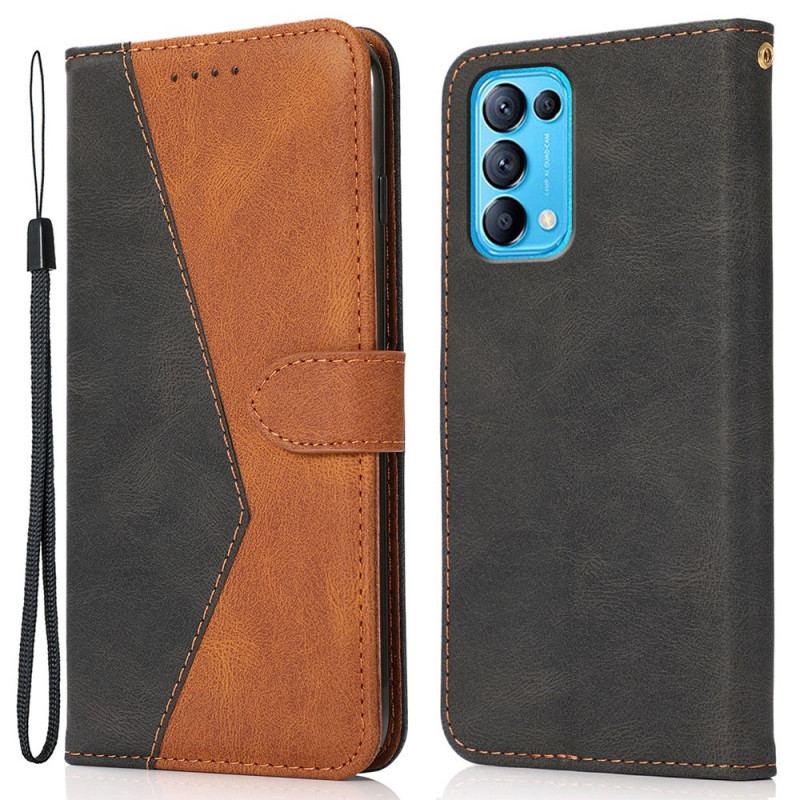 Capa Folio Para Oppo Find X3 Lite Couro Falso Triângulo De Dois Tons