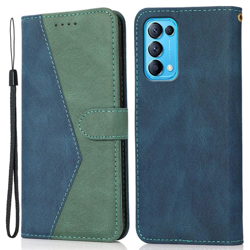 Capa Folio Para Oppo Find X3 Lite Couro Falso Triângulo De Dois Tons