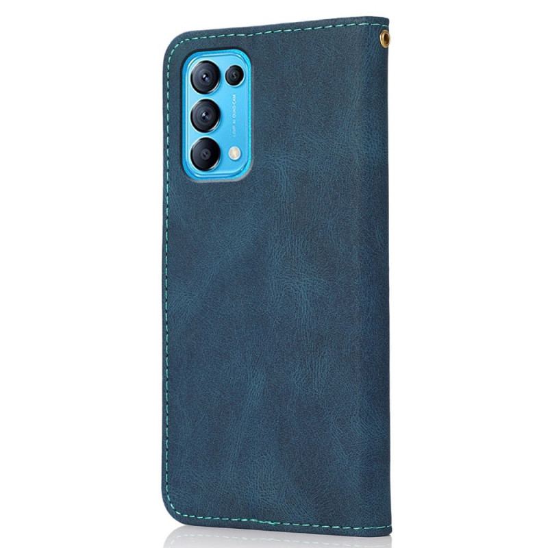 Capa Folio Para Oppo Find X3 Lite Couro Falso Triângulo De Dois Tons