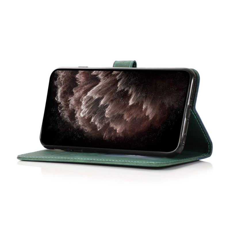 Capa Folio Para Oppo Find X3 Lite Couro Falso Triângulo De Dois Tons