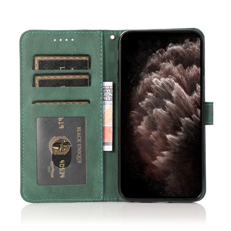 Capa Folio Para Oppo Find X3 Lite Couro Falso Triângulo De Dois Tons