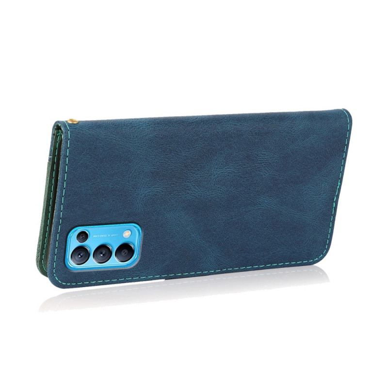 Capa Folio Para Oppo Find X3 Lite Couro Falso Triângulo De Dois Tons