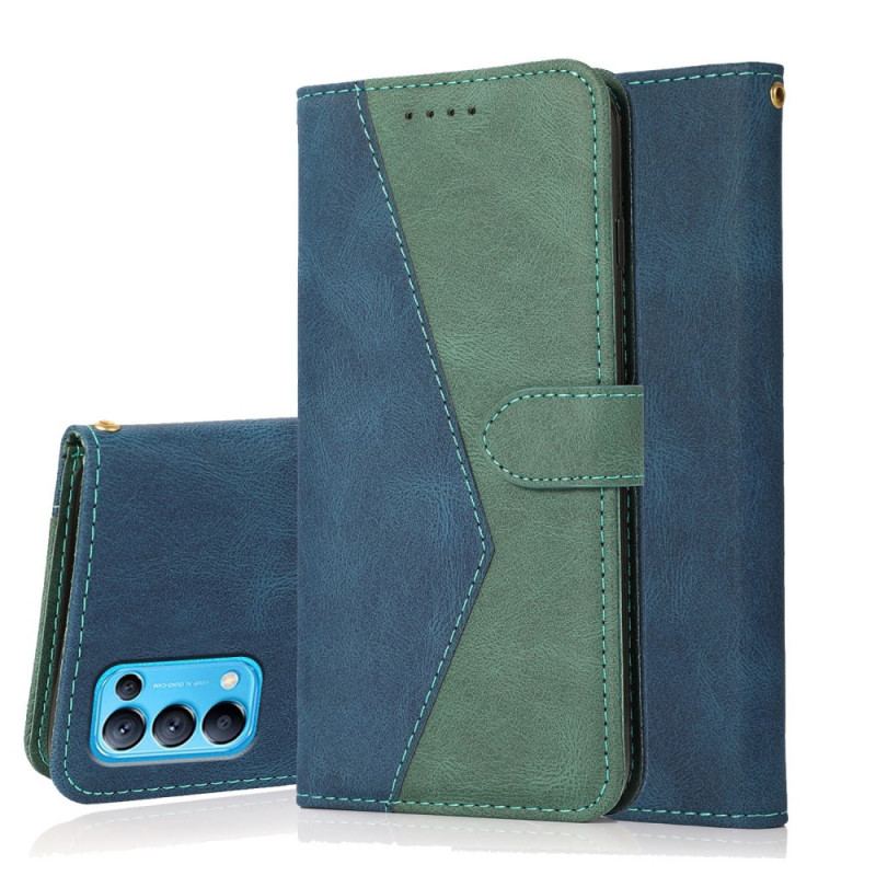 Capa Folio Para Oppo Find X3 Lite Couro Falso Triângulo De Dois Tons