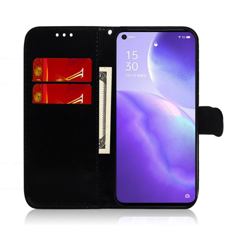 Capa Folio Para Oppo Find X3 Lite Capa De Espelho De Couro Sintético