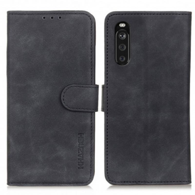 Capa De Couro Para Sony Xperia 5 III Efeito Couro Vintage Khazneh