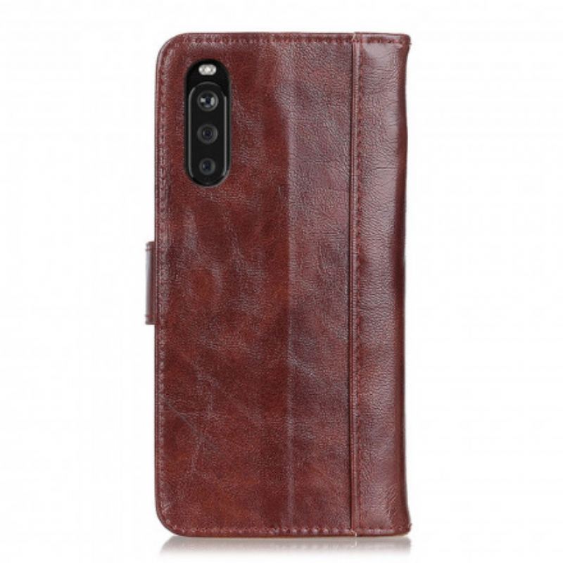 Capa De Couro Para Sony Xperia 5 III Couro Rachado Envernizado