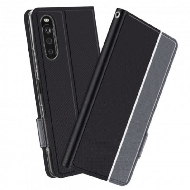 Capa De Couro Para Sony Xperia 5 III Série Bicolor Baiyu