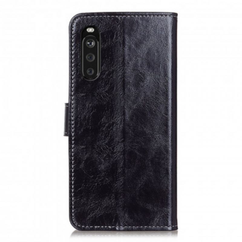 Capa Em Pele Para Sony Xperia 5 III Costuras Brilhantes E Expostas