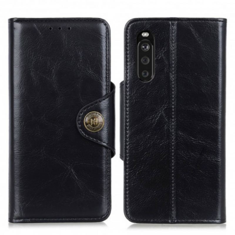 Capa Flip Para Sony Xperia 5 III Botão Envernizado De Couro Falso