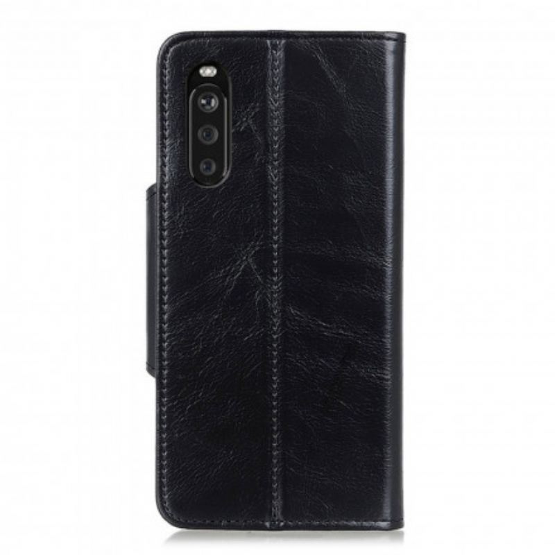 Capa Flip Para Sony Xperia 5 III Botão Envernizado De Couro Falso
